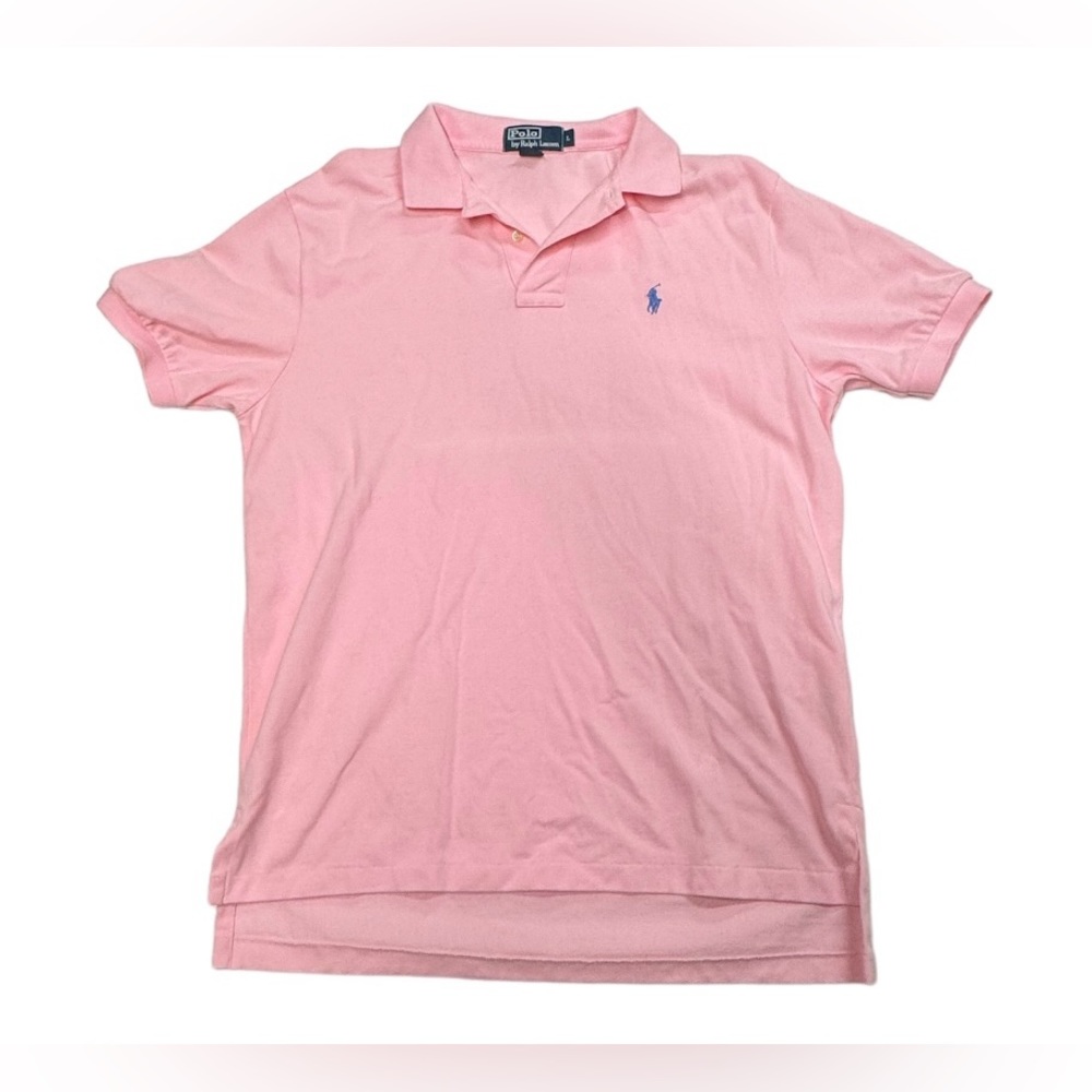 Polo by Ralph Lauren size large men’s pink colored collared polo style shirt.
